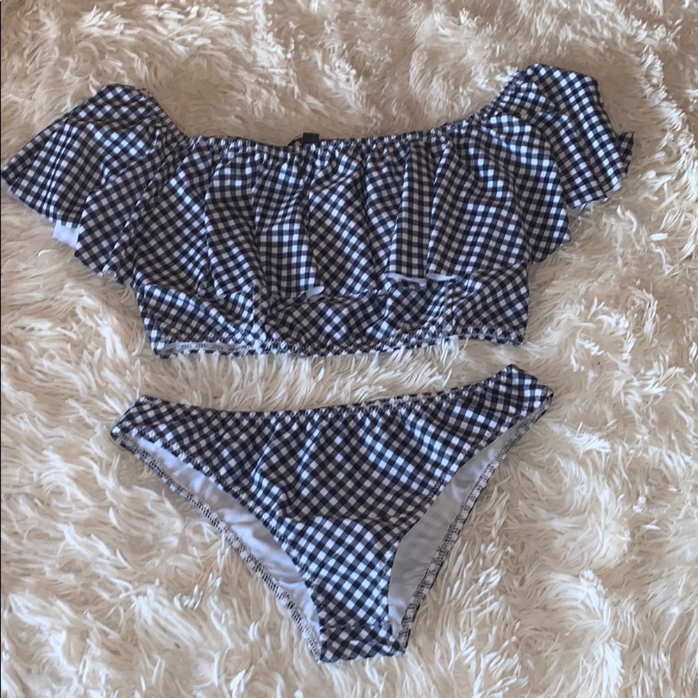 NWT off shoulder plaid gingham bikini